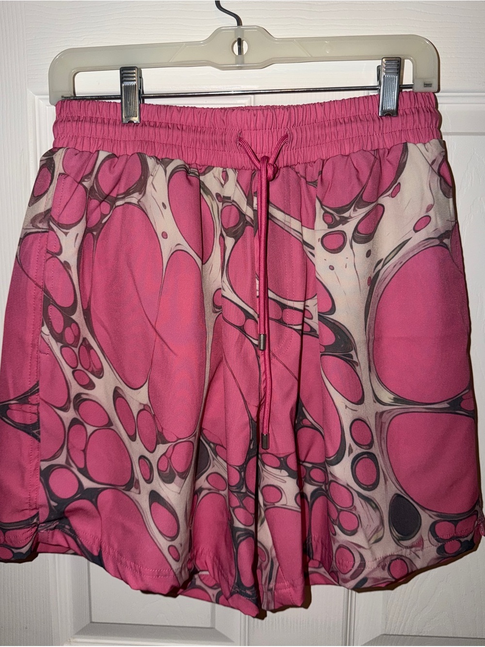 Fashion Nova Pink Marble-Print Men's Swim Trunks